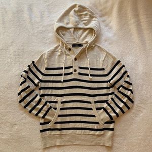 J.Crew Knit Navy and Cream Striped Hoodie with Button Closure